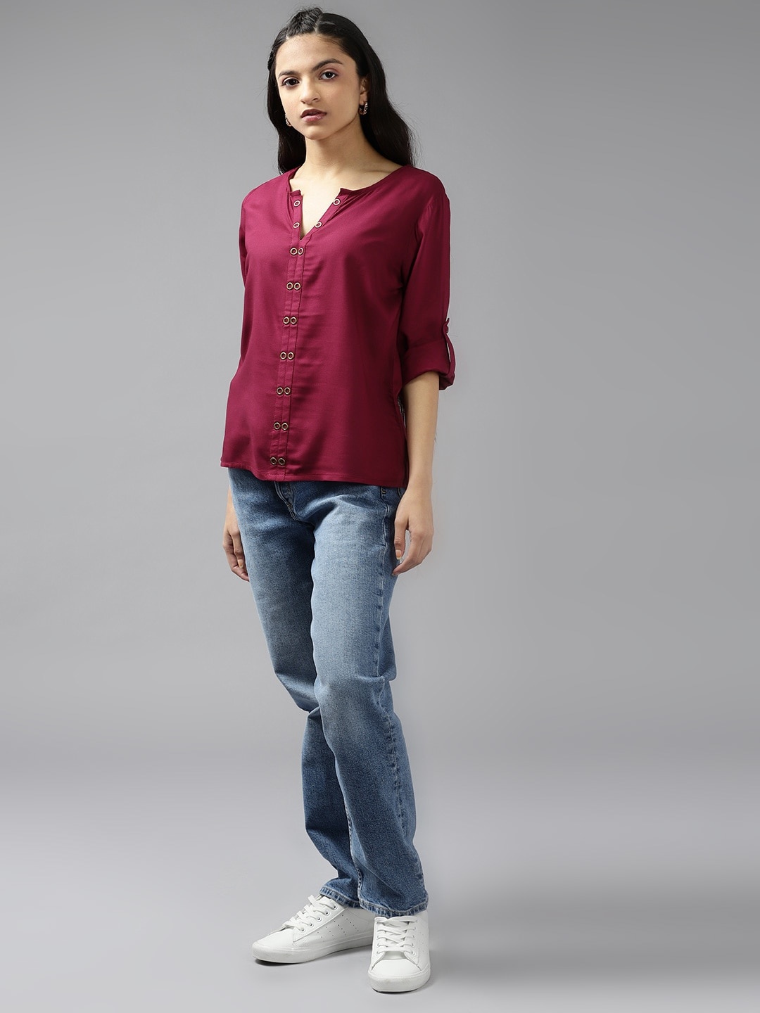 

UTH by Roadster Girls Burgundy Solid Regular Top