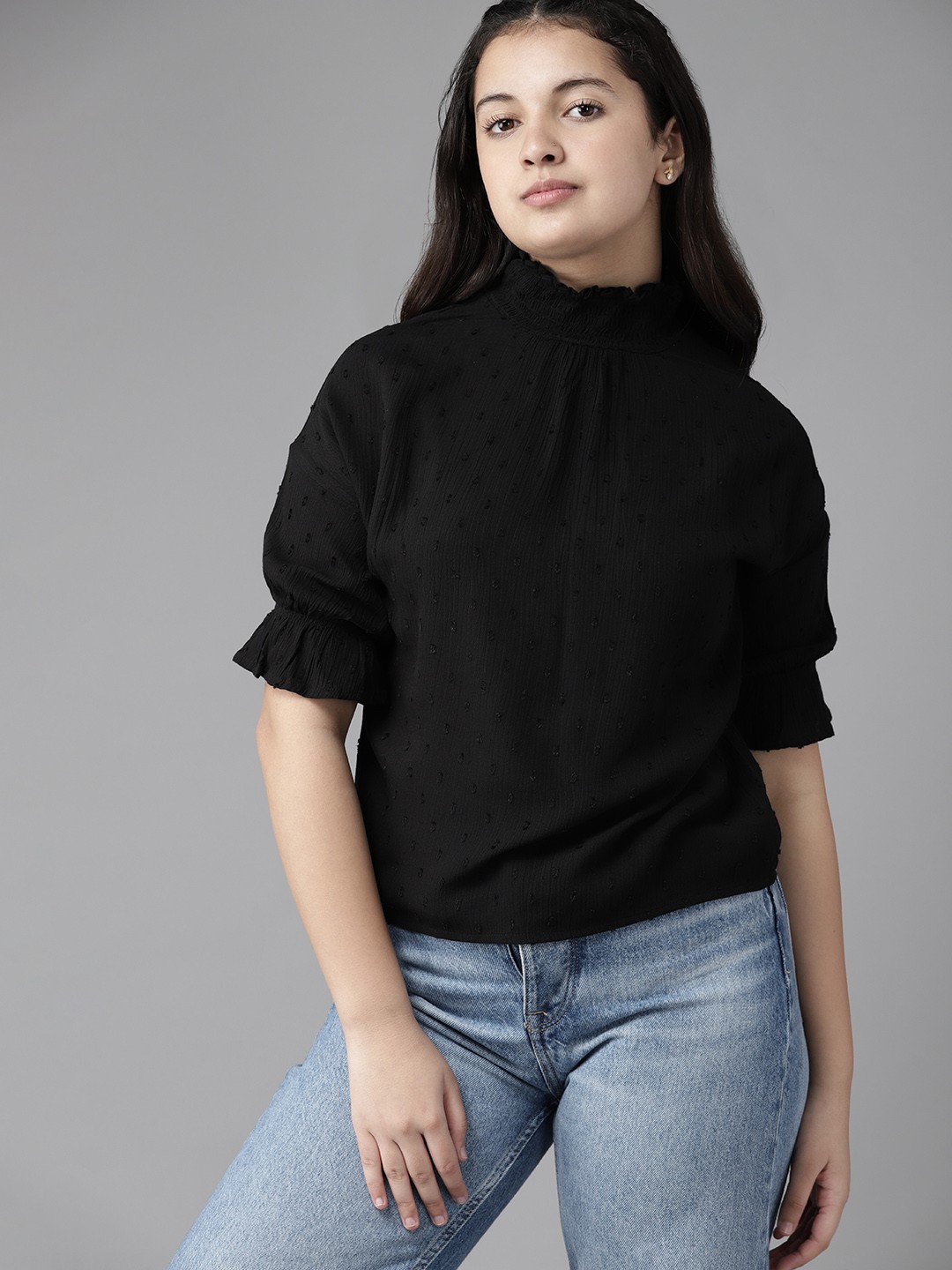 

UTH by Roadster Girls Black Dobby Weave Regular Top