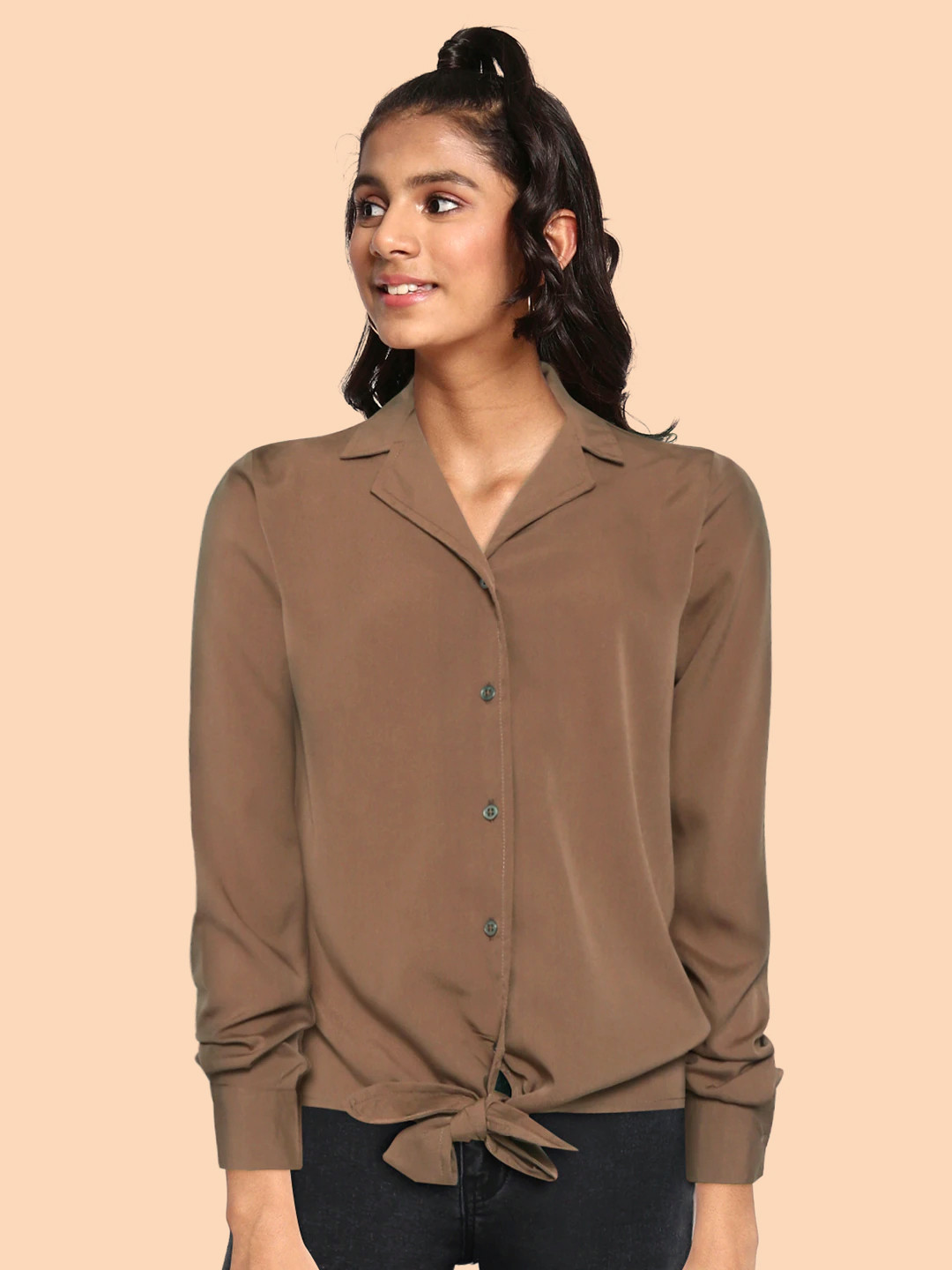 

UTH by Roadster Girls Brown Solid Casual Shirt, Black