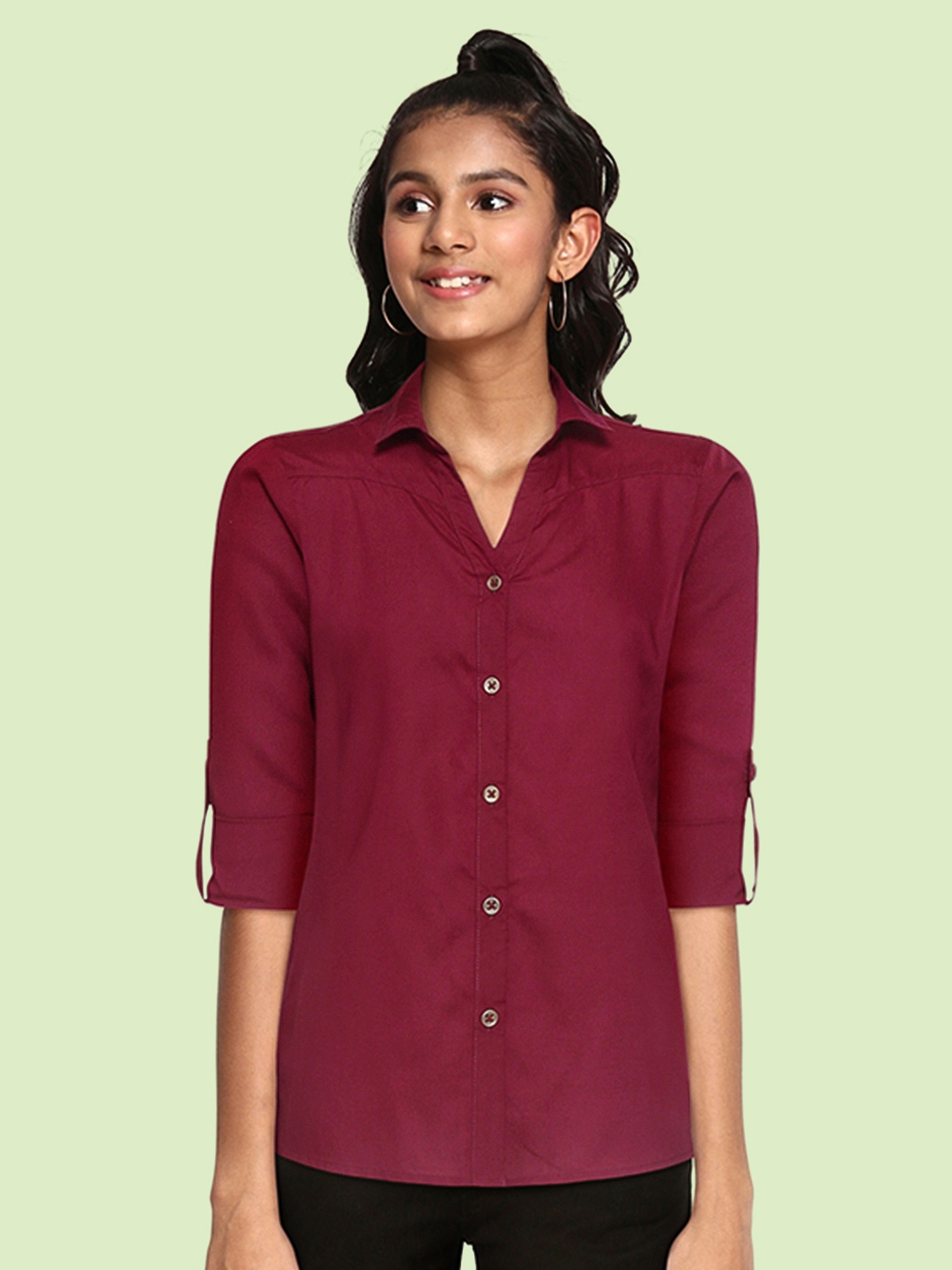 

UTH by Roadster Girls Maroon Solid Casual Shirt