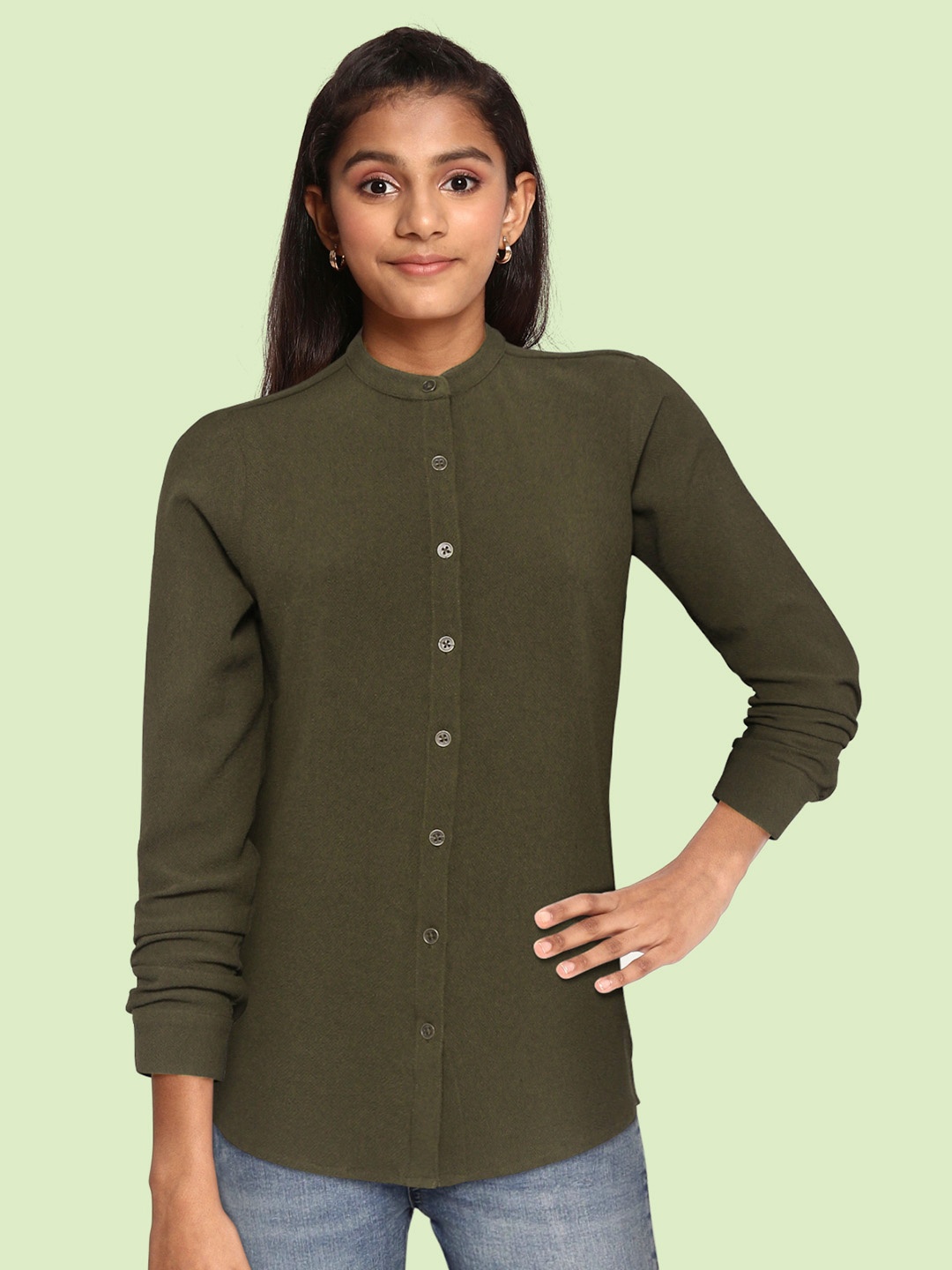 

UTH by Roadster Girls Olive Green Solid Casual Shirt