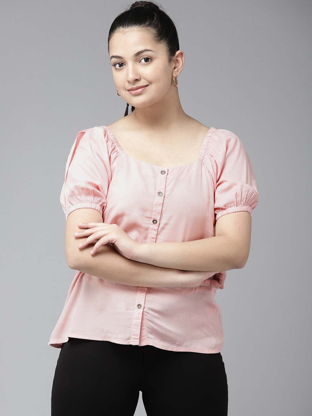 

UTH by Roadster Girls Pink Solid Off-Shoulder A-Line Top
