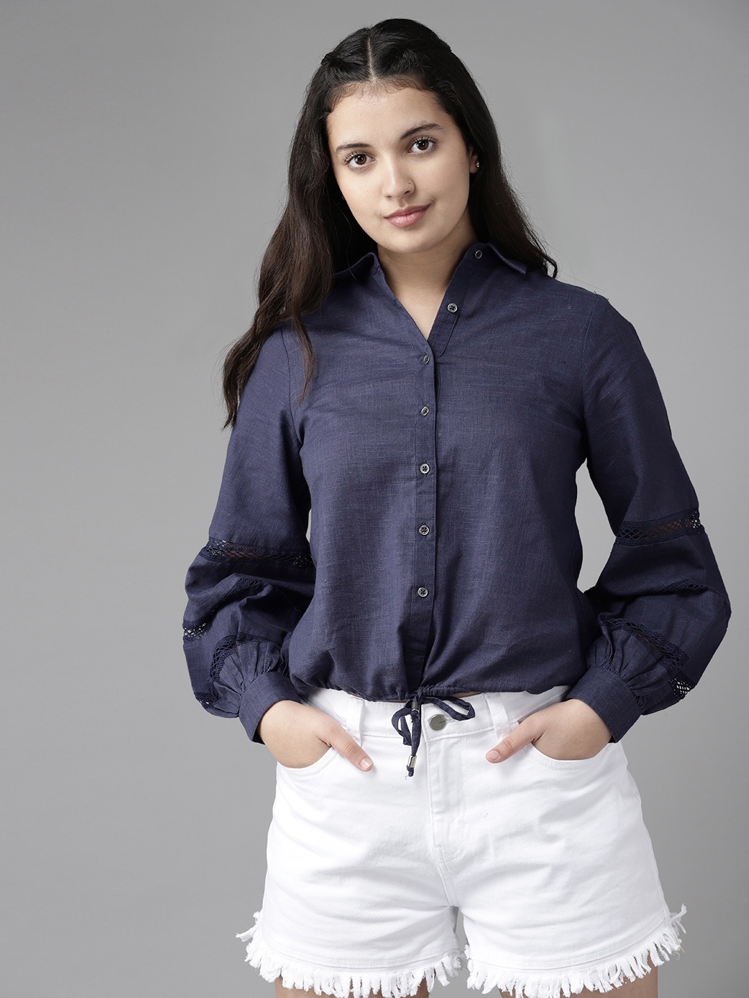 

UTH by Roadster Navy Blue Bishop Sleeves Shirt Style Top