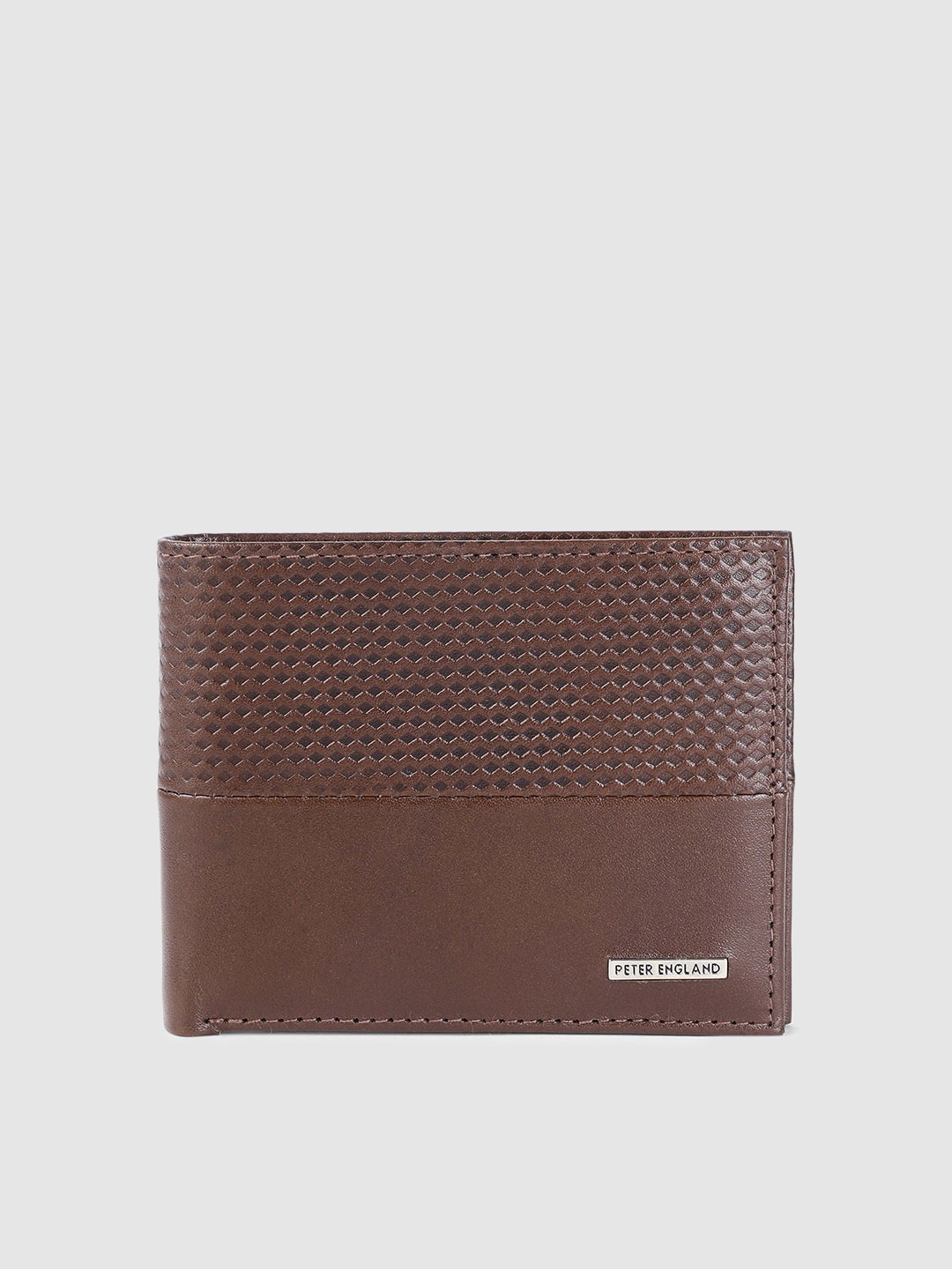 

Peter England Men Brown Textured Leather Two Fold Wallet