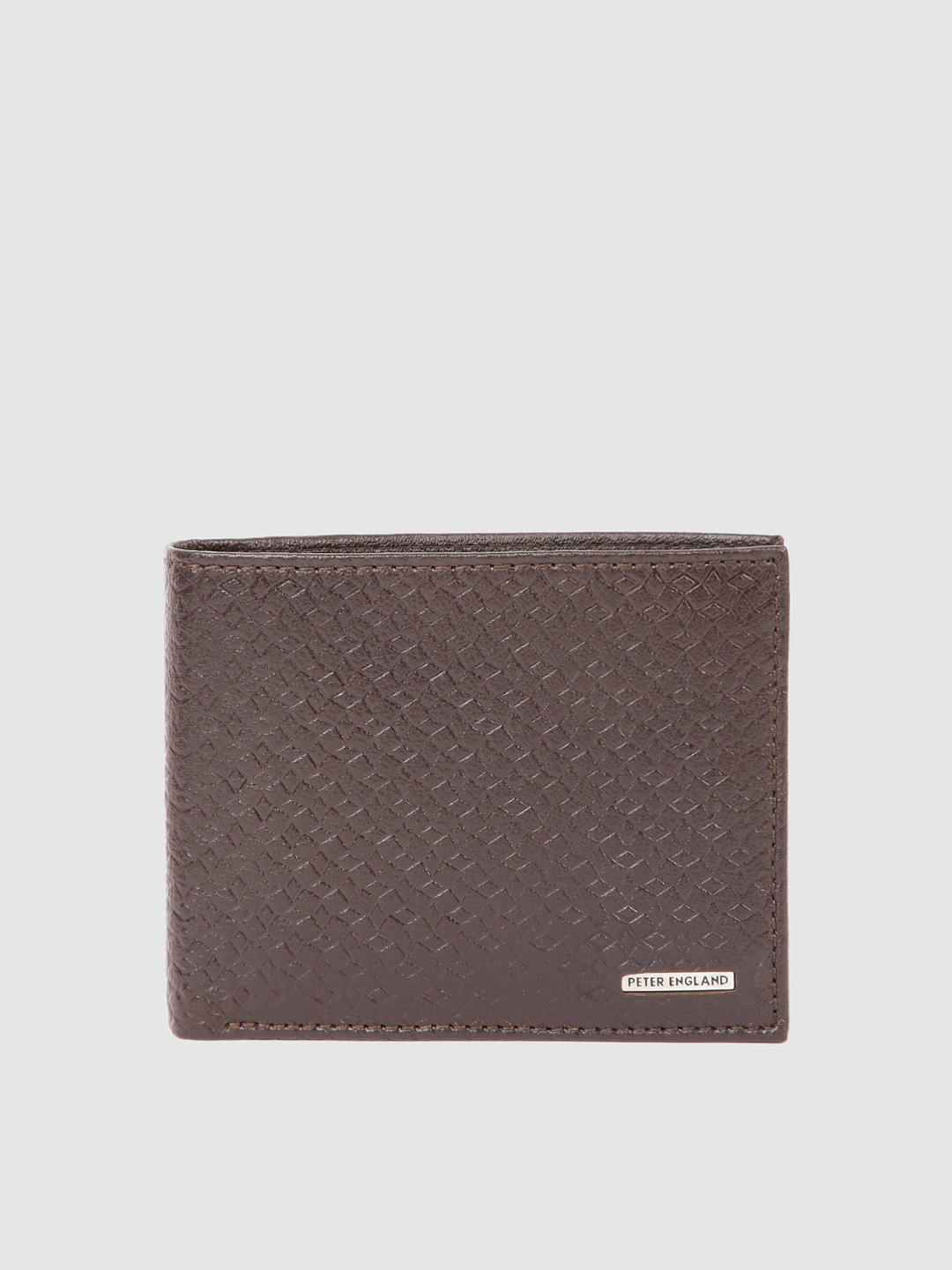 

Peter England Men Brown Geometric Textured Leather Two Fold Wallet