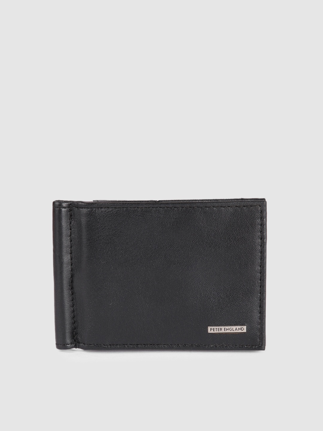 

Peter England Men Black Textured Leather Card Holder