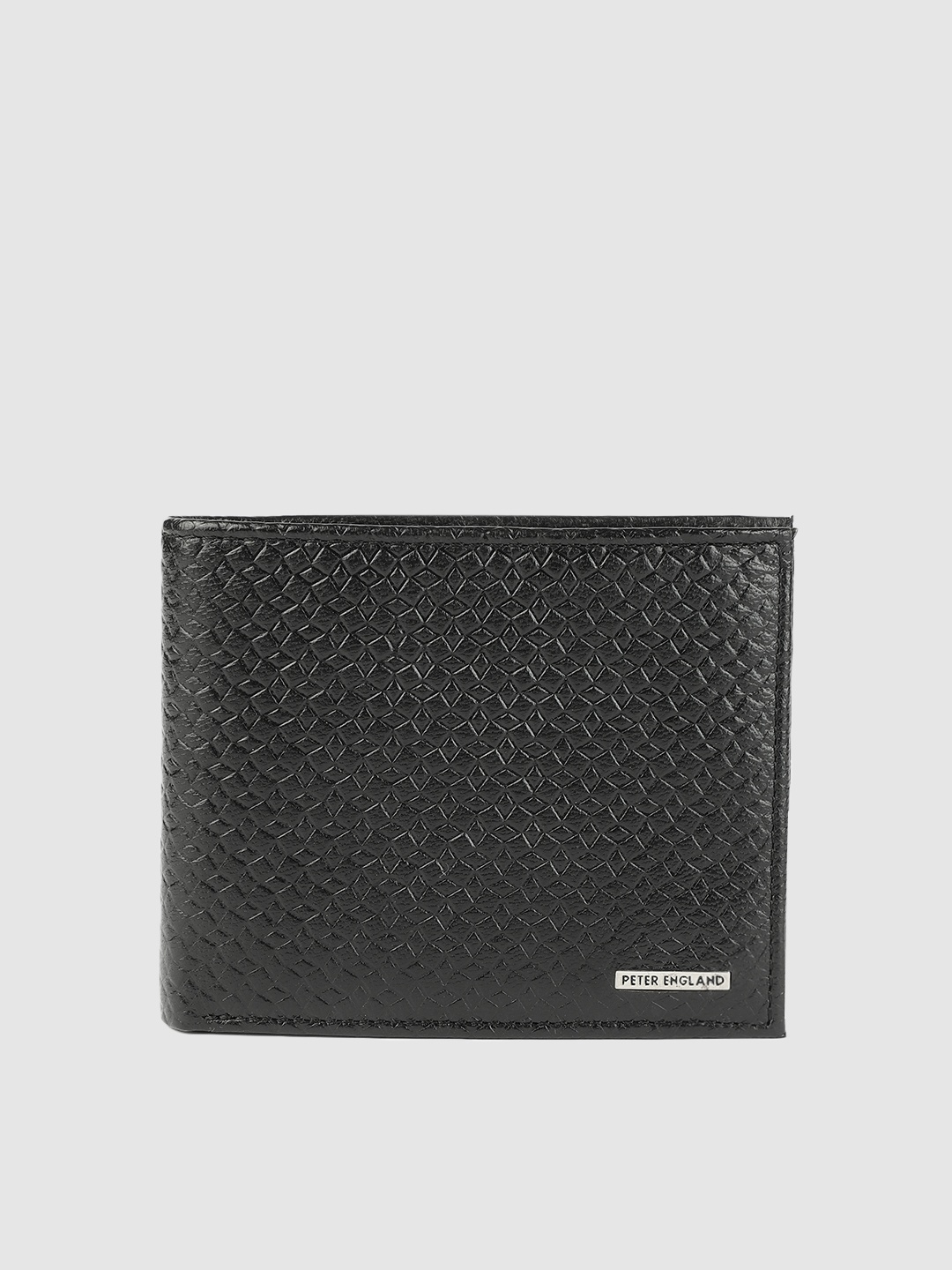 

Peter England Men Black Textured Leather Two Fold Wallet