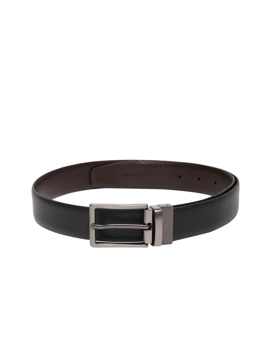 

Peter England Men Black & Brown Textured Reversible Belt