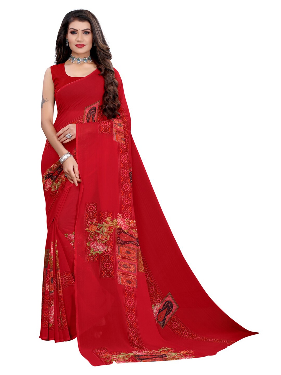 

KALINI Red Floral Printed Saree