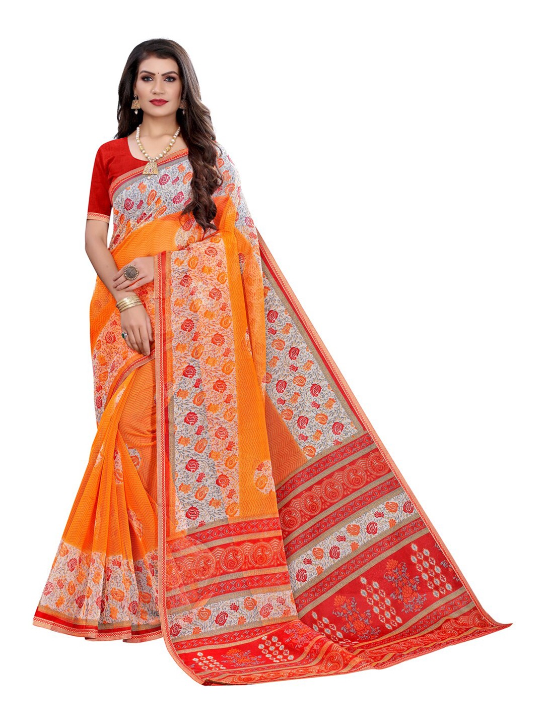 

KALINI Orange & Grey Ethnic Motifs Saree