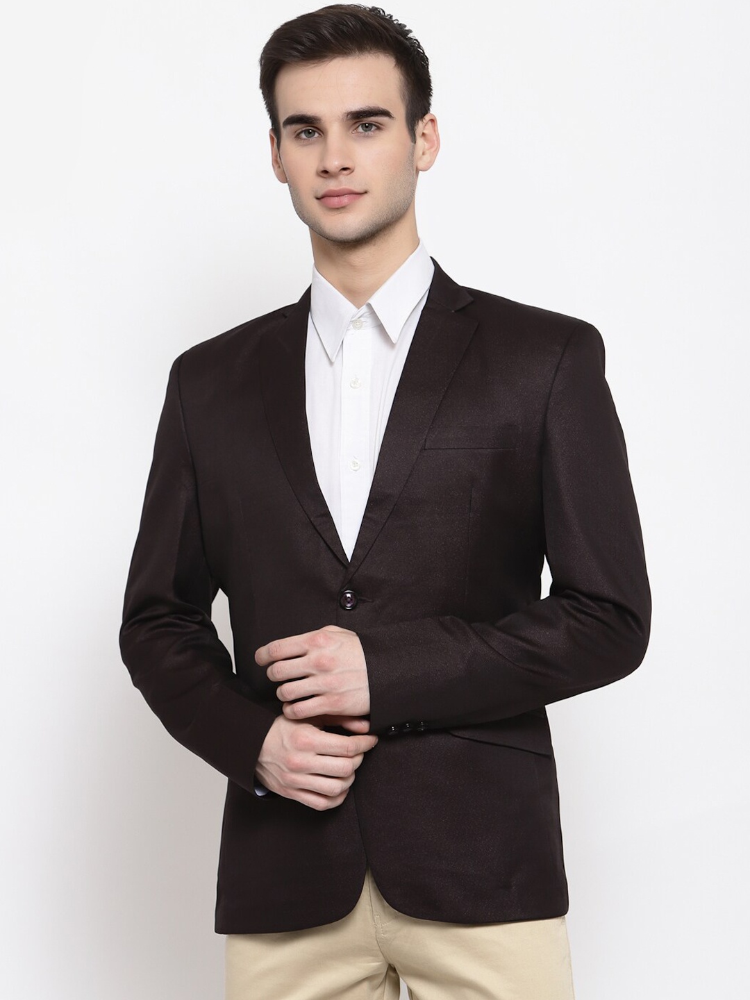 

Wintage Men Coffee Brown Solid Single-Breasted Formal Blazer