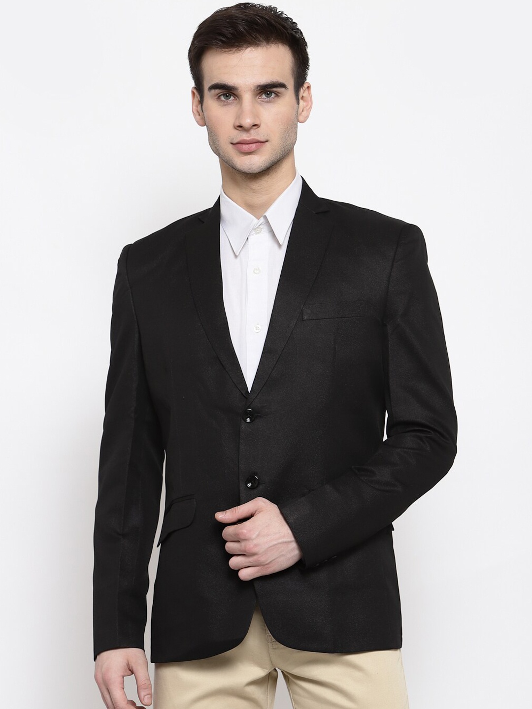 

Wintage Men Black Solid Single-Breasted Formal Blazer