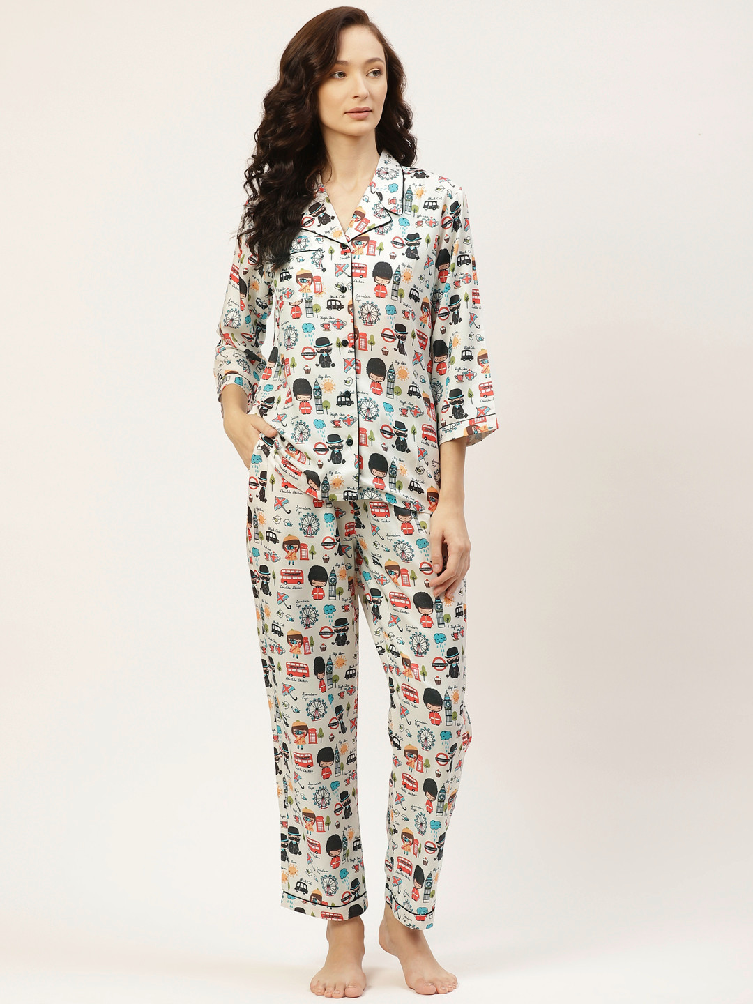 

bedgasm Women White & Red Printed Night suit