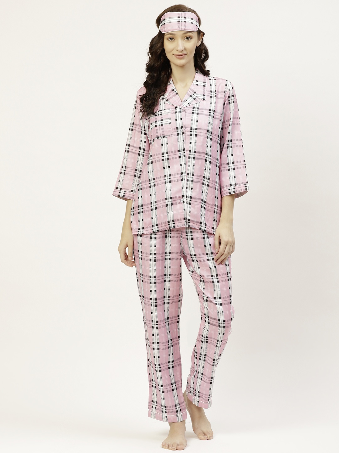 

bedgasm Women Pink & Black Checked Pyjamas Set