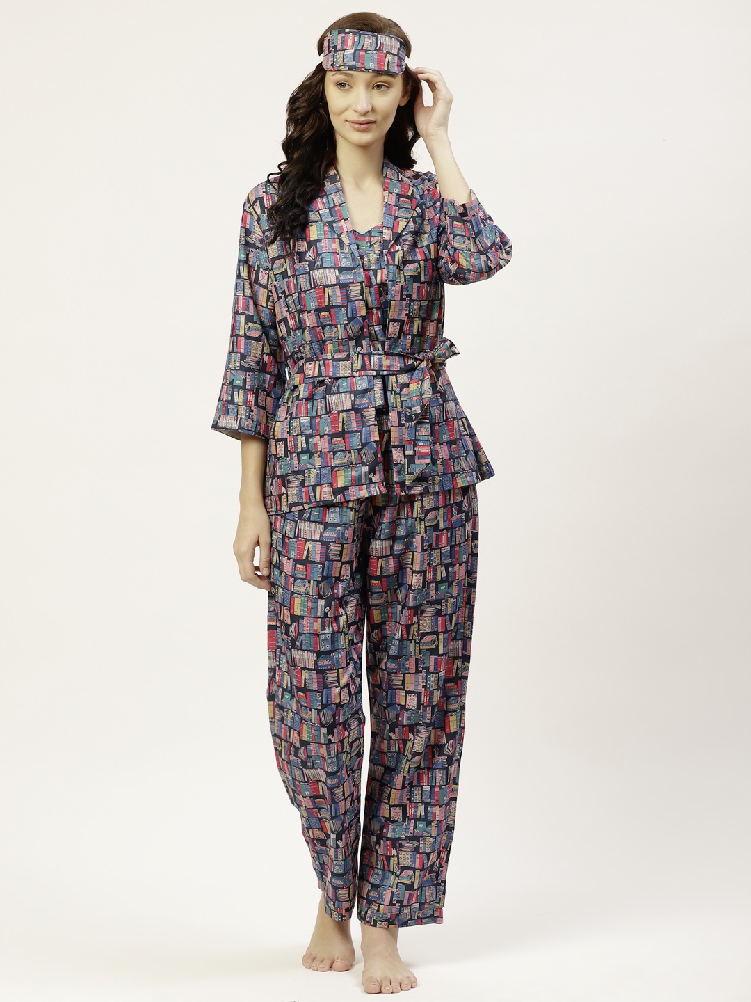 

bedgasm Women Navy Blue & Red Printed Pyjamas Set