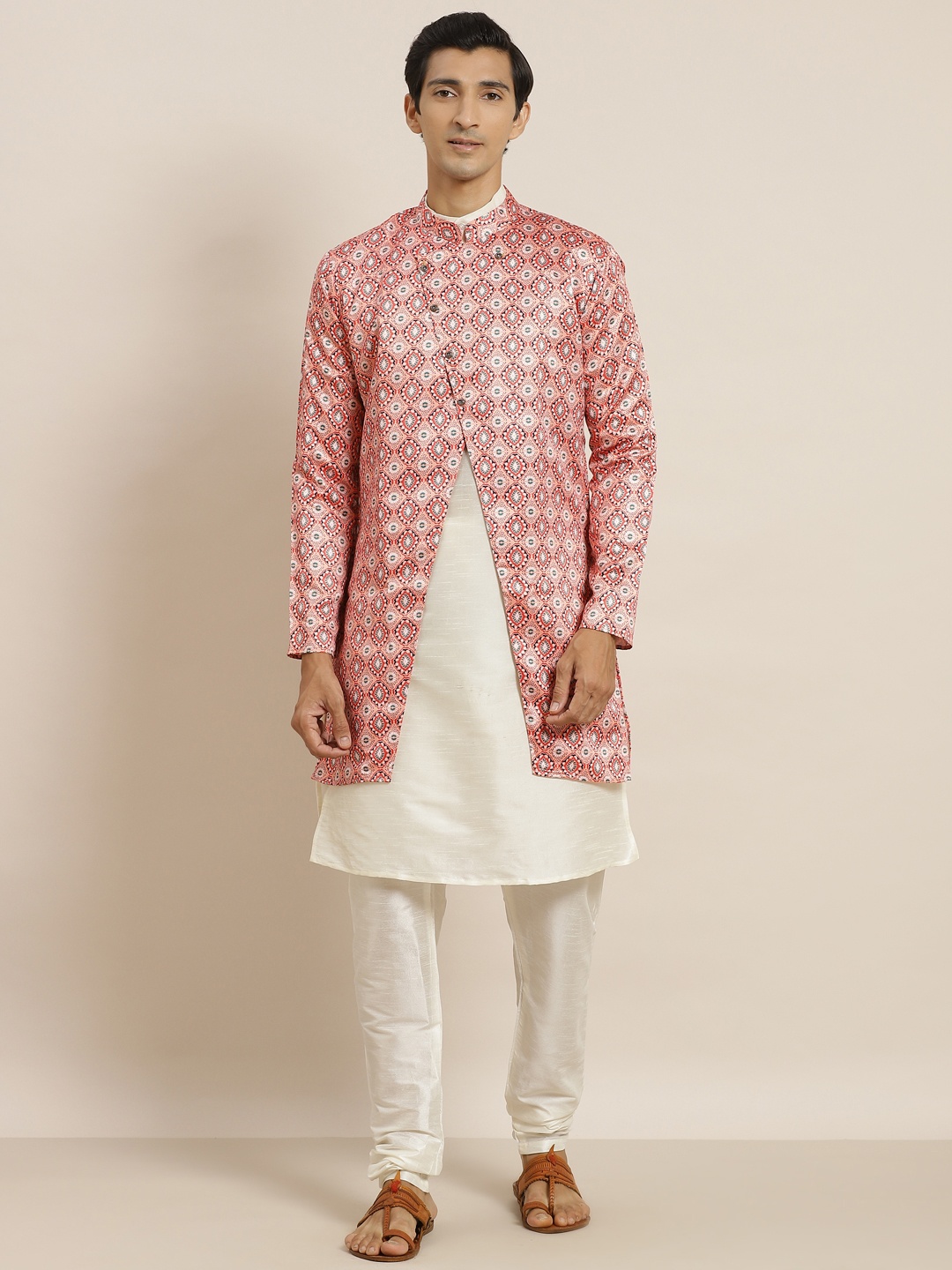 

SOJANYA Men Off White Kurta Set With Jacket