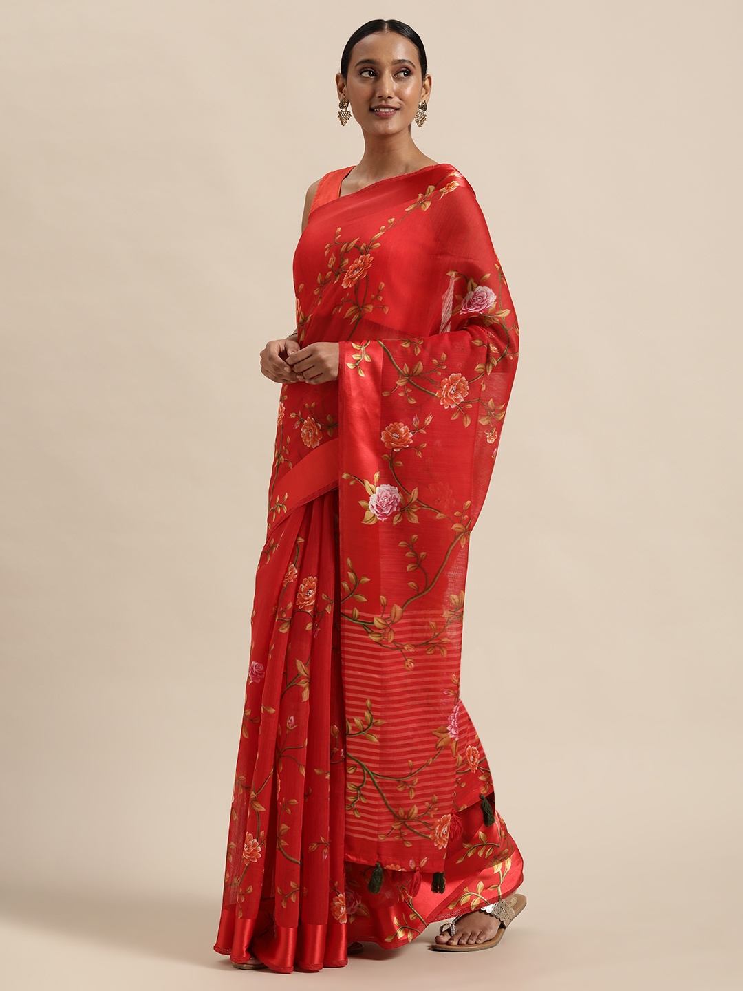 

Triveni Red and Pink Floral Pure Cotton Saree