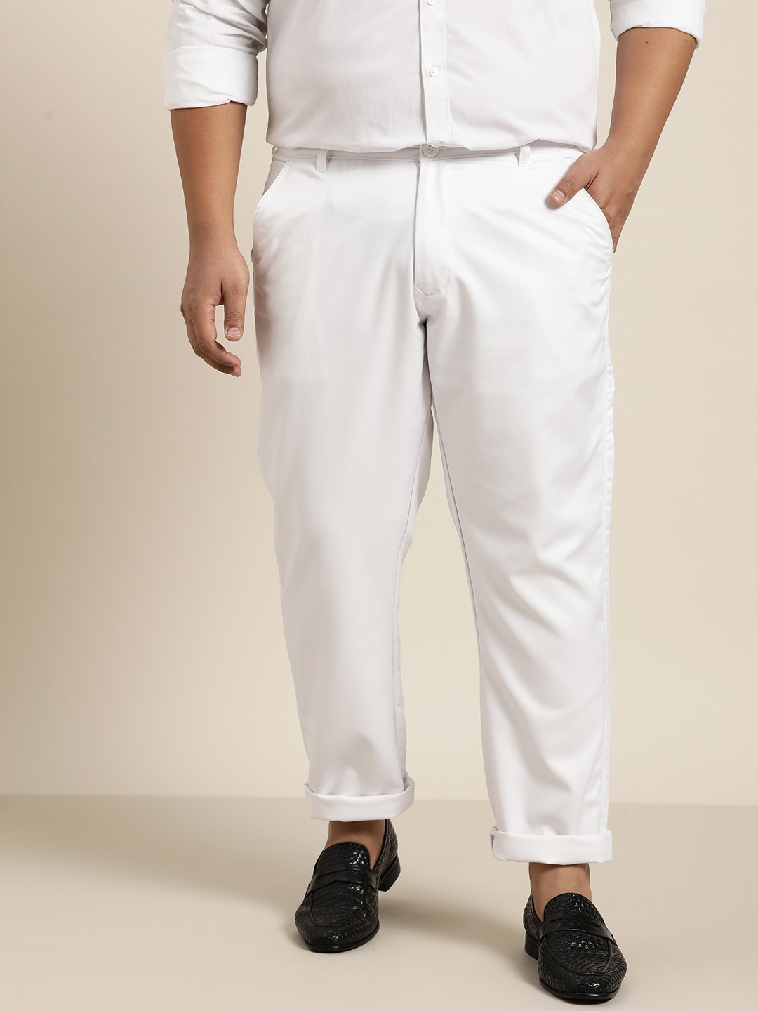 

SOJANYA PLUS Men White Smart Trousers