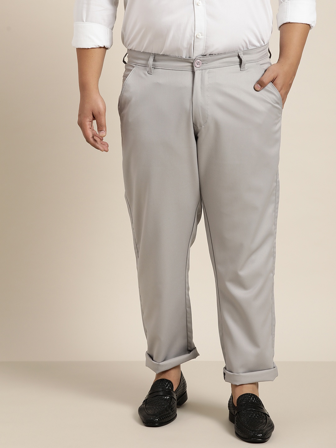 

SOJANYA PLUS Men Grey Solid Smart Formal Trousers