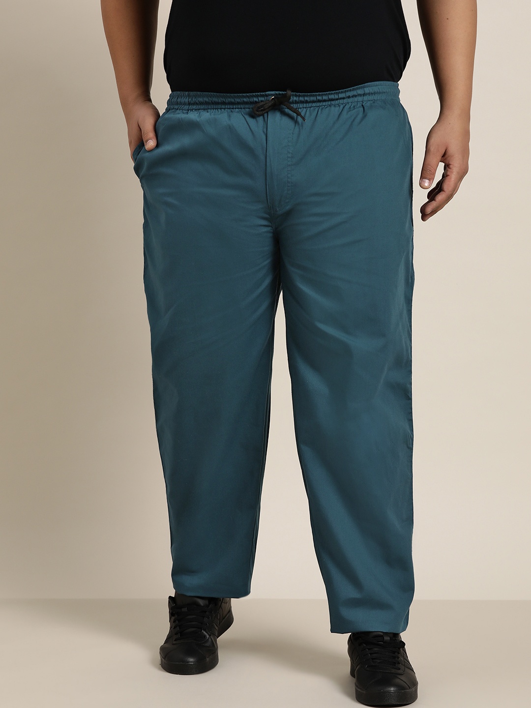 

SOJANYA PLUS Men Teal Blue Solid Pure Cotton Track Pants