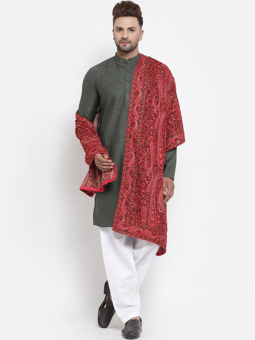 

MAXENCE Unisex RedEmbroidered Stole, Red