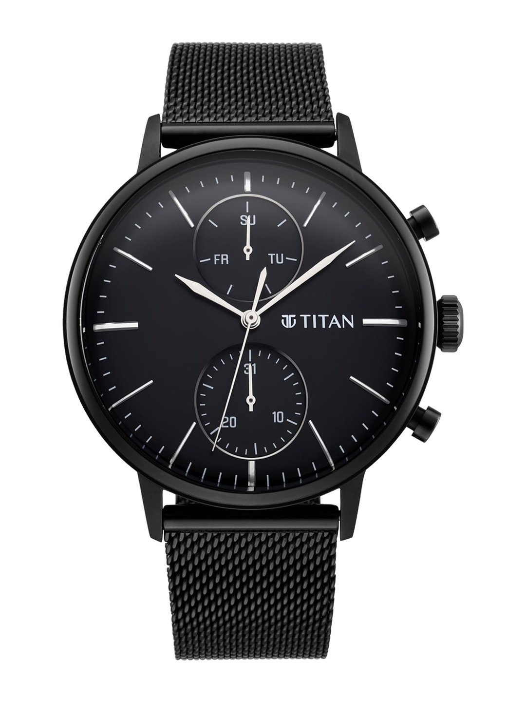

Titan Men Black Dial & Black Stainless Steel Bracelet Style Straps Analogue Watch