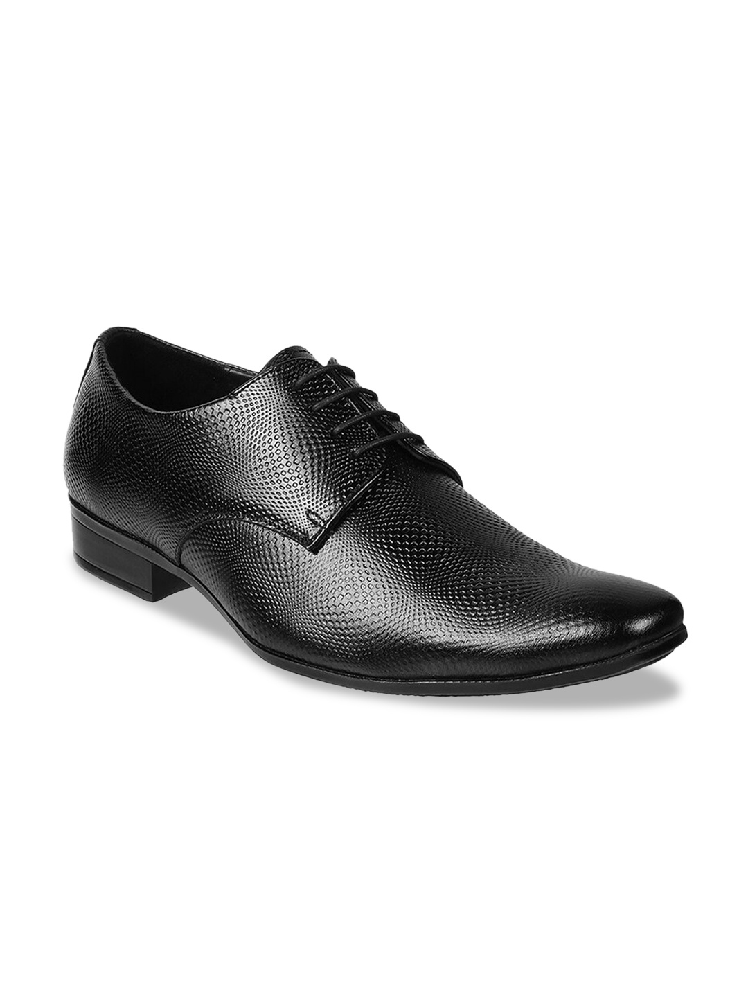 

Metro Men Black Textured Formal Leather Derbys