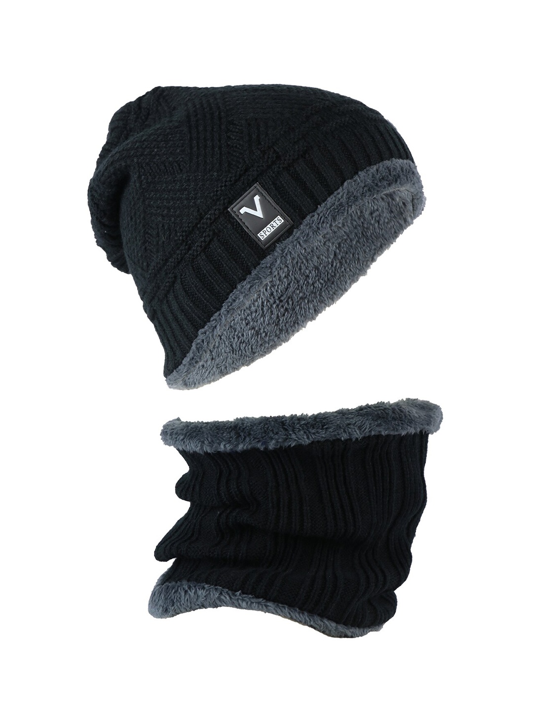 

iSWEVEN Unisex Set Of 2 Black & Grey Solid Beanies