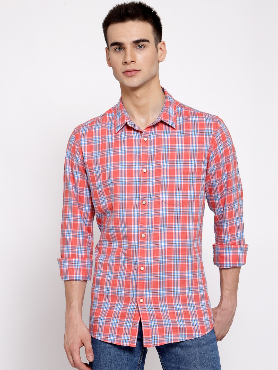 

Pepe Jeans Men Coral Tartan Checks Checked Casual Shirt