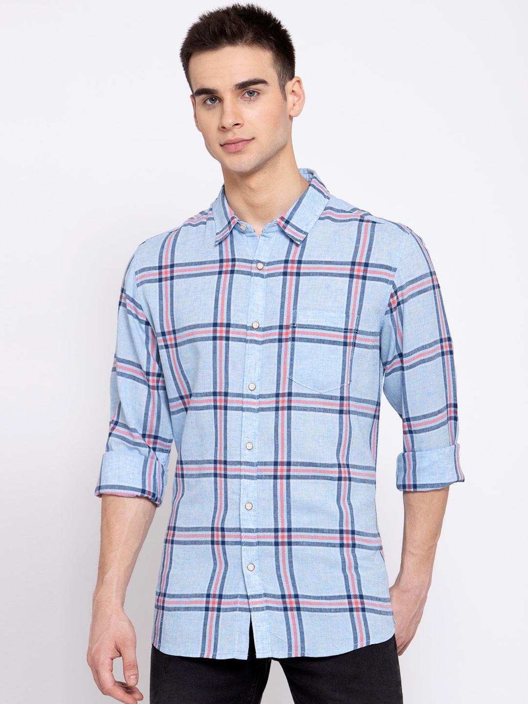 

Pepe Jeans Men Blue and Red Checked Casual Shirt