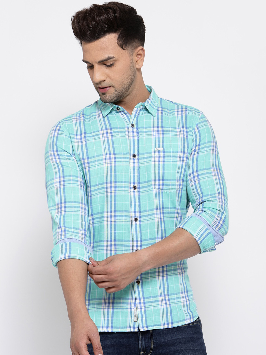 

Pepe Jeans Men Blue Tartan Checks Checked Casual Shirt