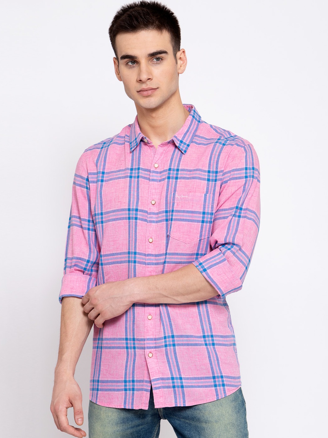 

Pepe Jeans Men Pink and Blue Checked Casual Shirt