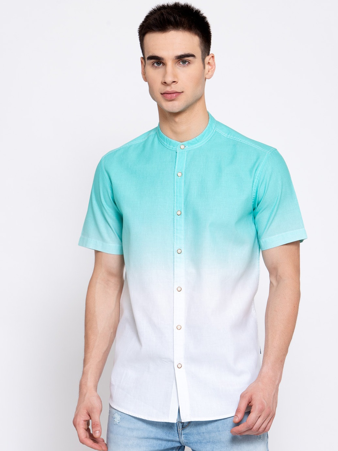 

Pepe Jeans Men Sea Green & White Ombre Casual Shirt