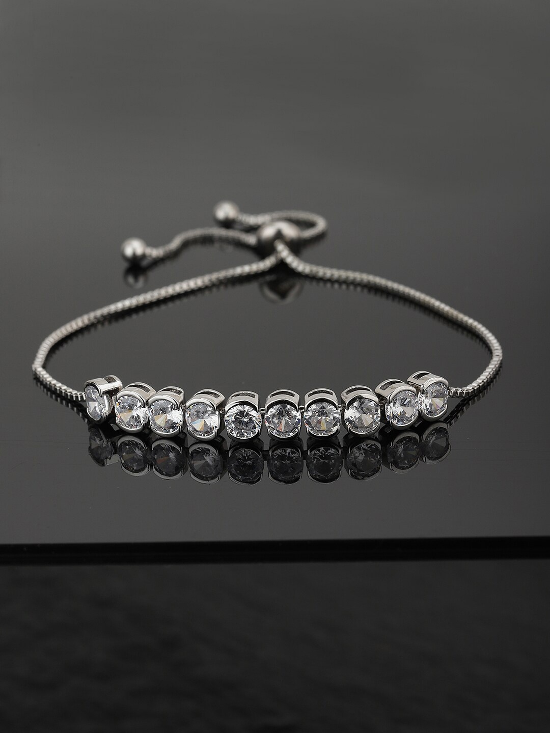 

Carlton London Silver Brass Rhodium-Plated Charm Bracelet