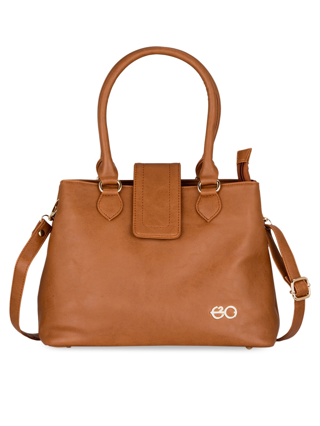 

E2O Women Tan Embellished Structured Satchel Handheld Bag With Detachable Sling Strap