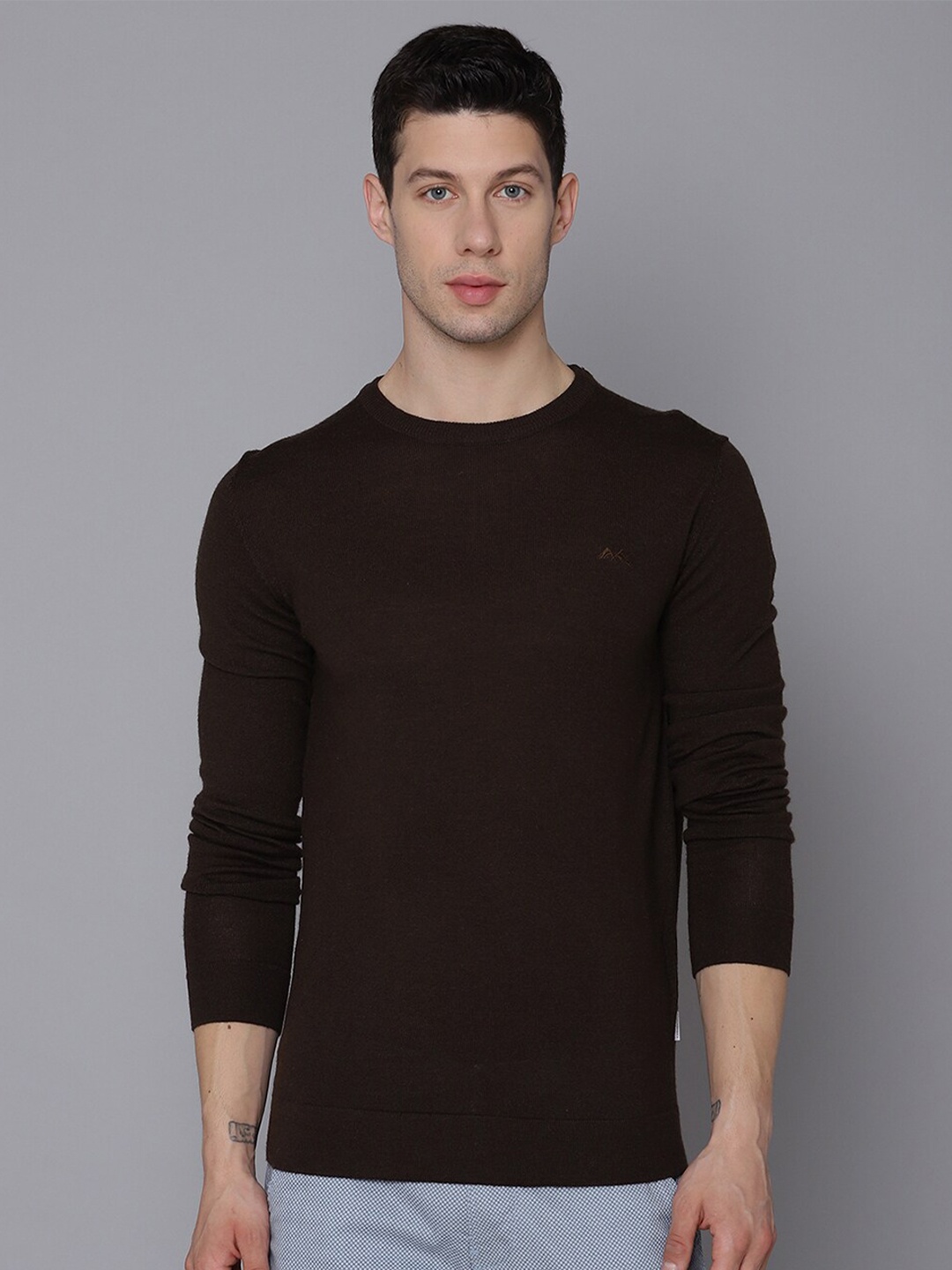 

LINDBERGH Men Brown Solid Cotton Pullover Sweater