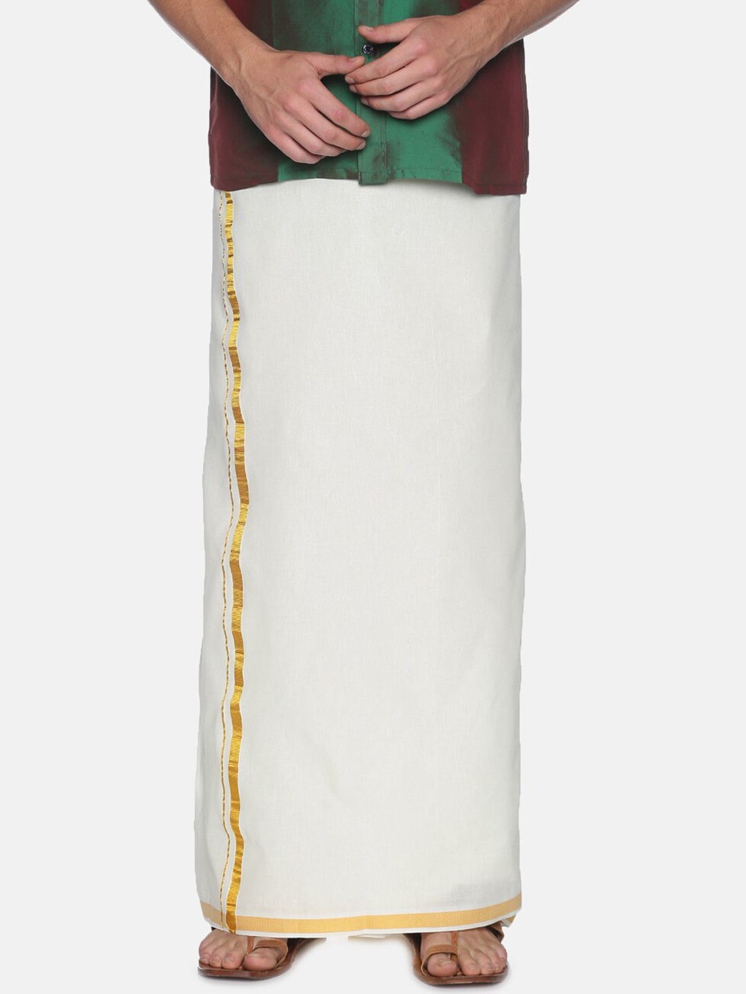 

Chennis Men Cream-Coloured Solid Pure Cotton Dhoti