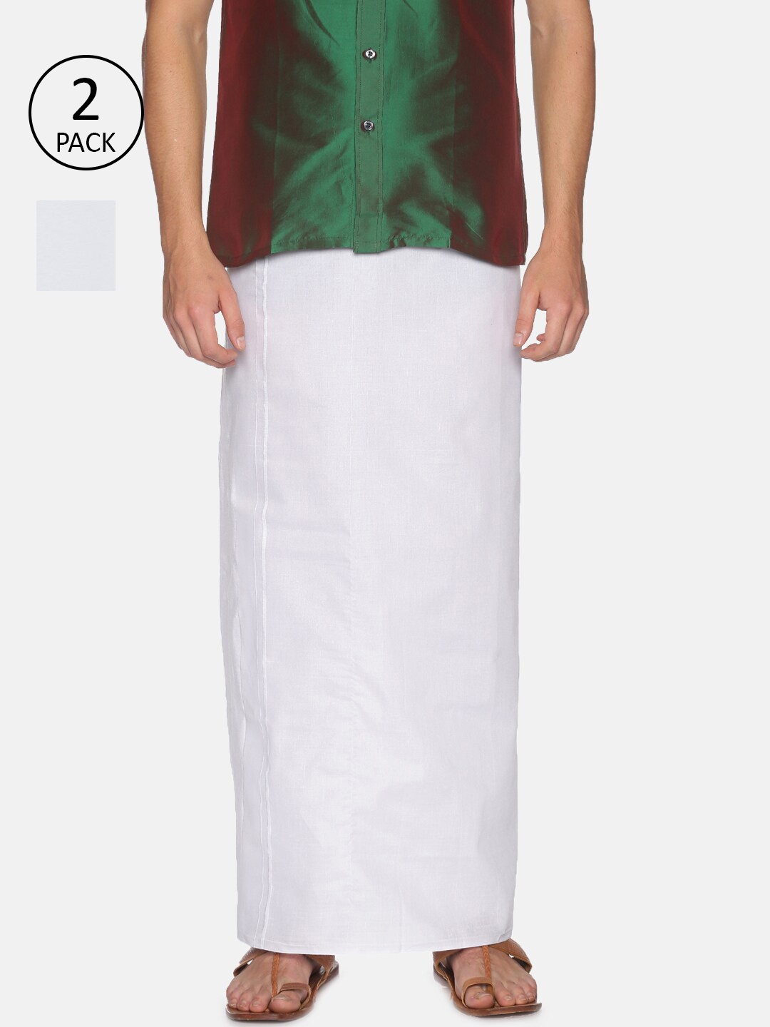 

Chennis Men White Pack of 2 Solid Pure Cotton Dhotis