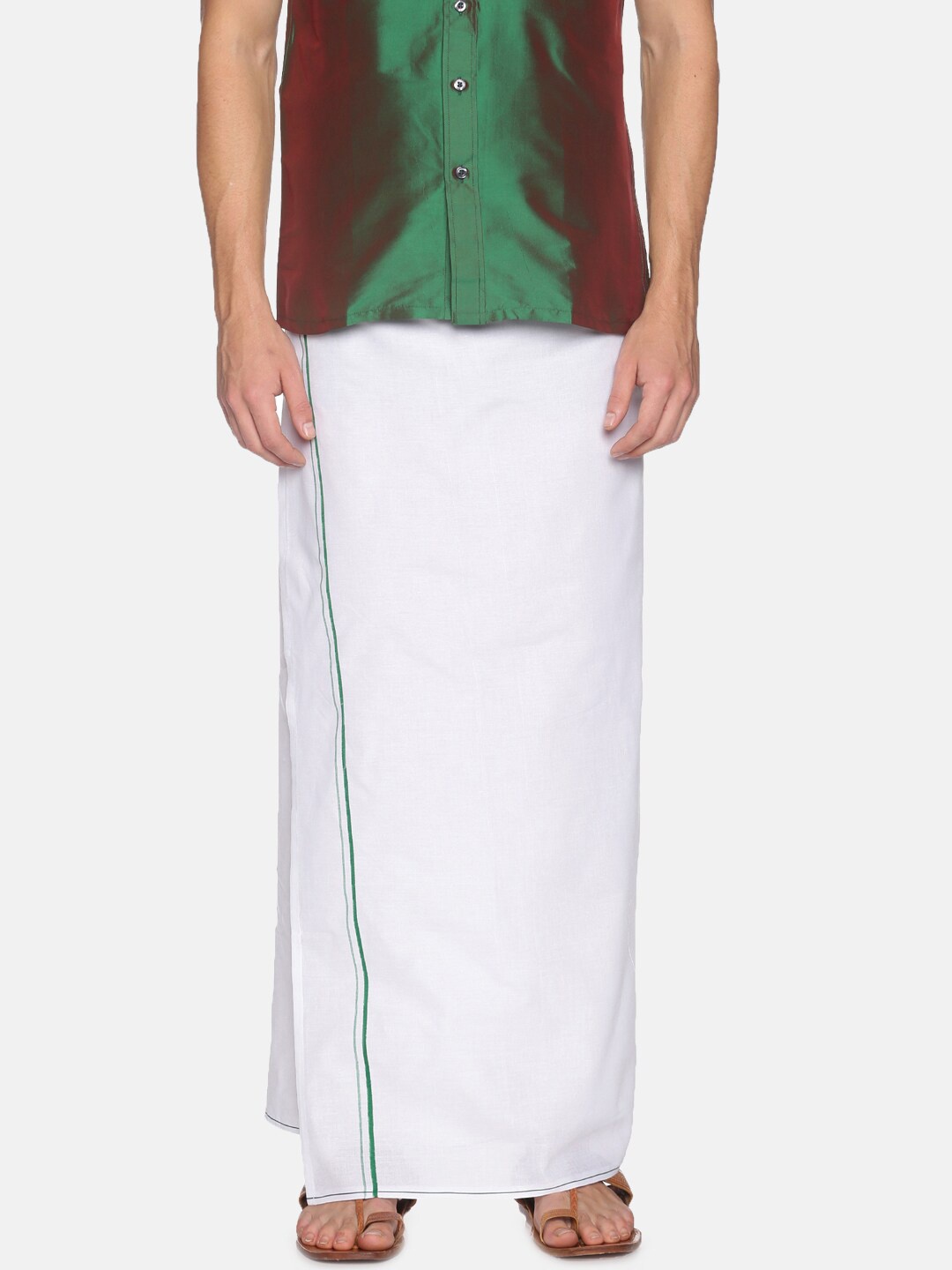 

Chennis Men White Solid Pure Cotton Ethnic Dhoti With Green Border