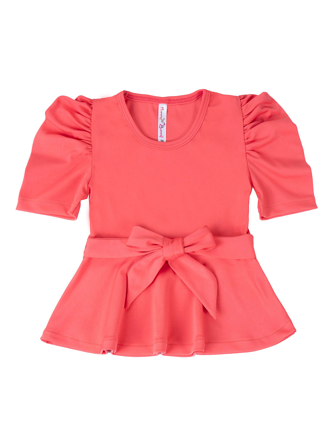 

Hunny Bunny Girls Coral Puff Sleeves Peplum Top