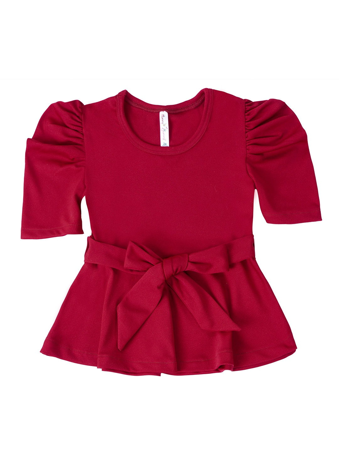 

Hunny Bunny Girls Maroon Puff Sleeve Regular Top