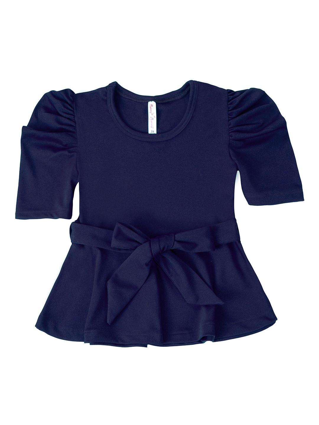 

Hunny Bunny Navy Blue Puff Sleeve Peplum Top
