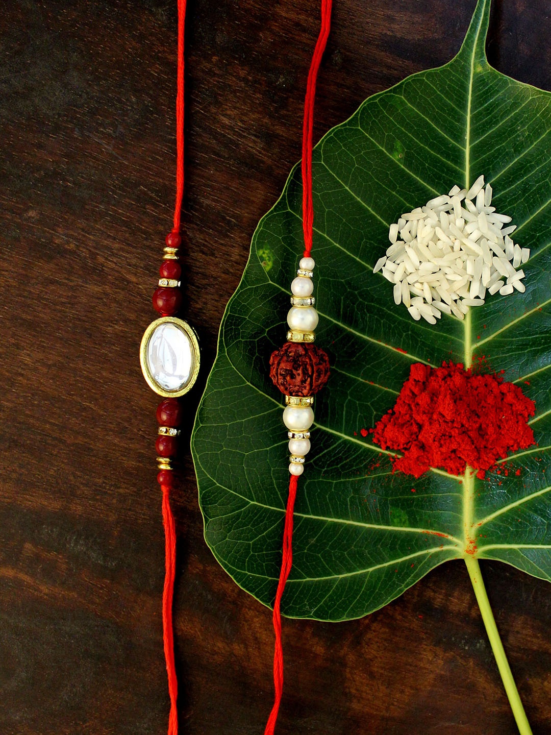 

KARATCART Set of 2 Gold-Plated & Red Kundan Rakhi