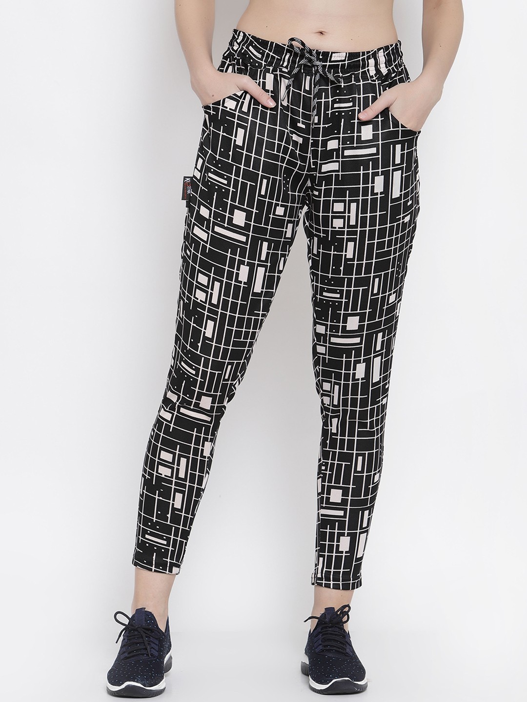

KLOTTHE Women Black & White Printed Slim-Fit Track Pants