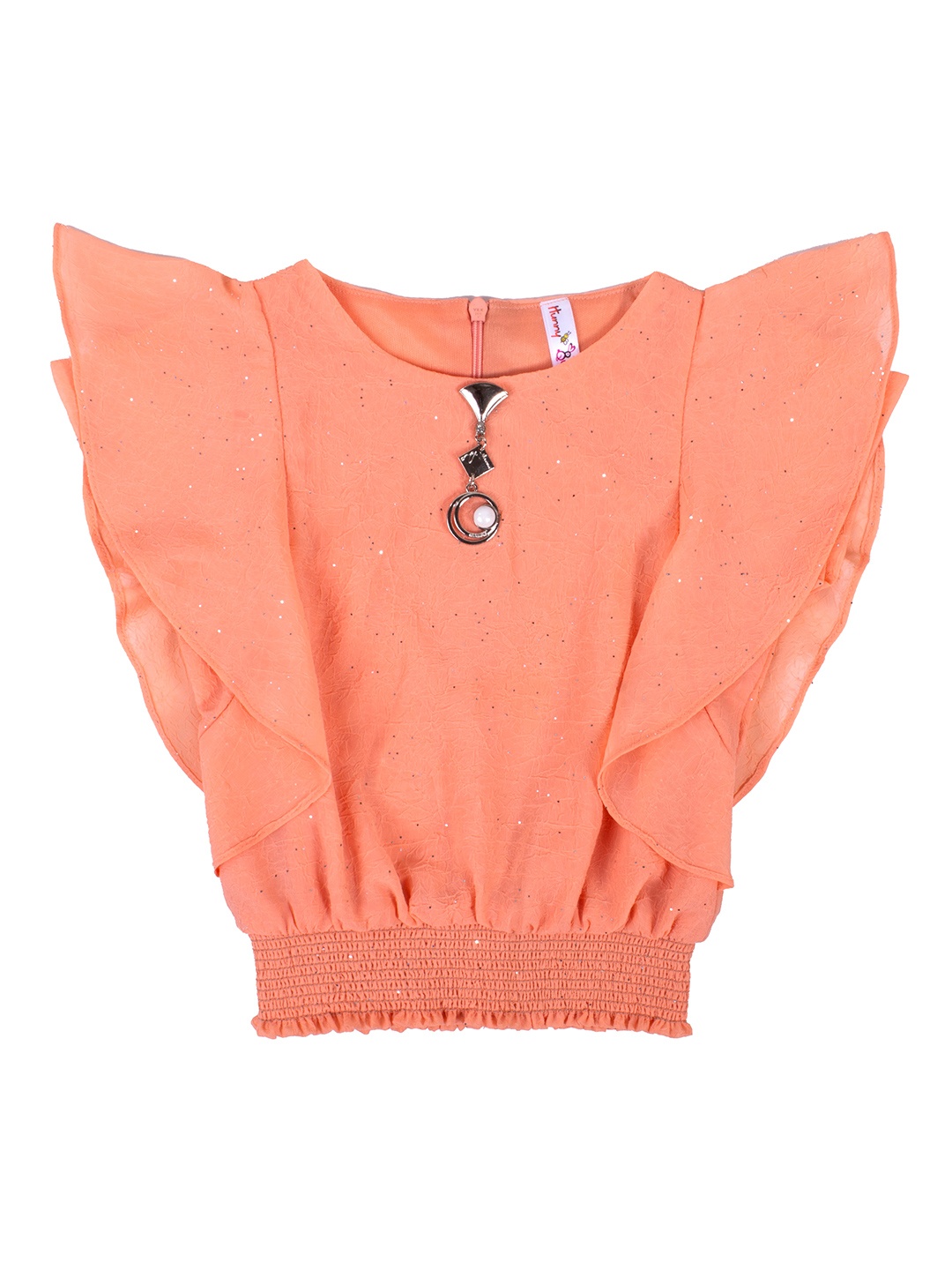 

Hunny Bunny Peach-Coloured Flutter Sleeve Georgette Blouson Top