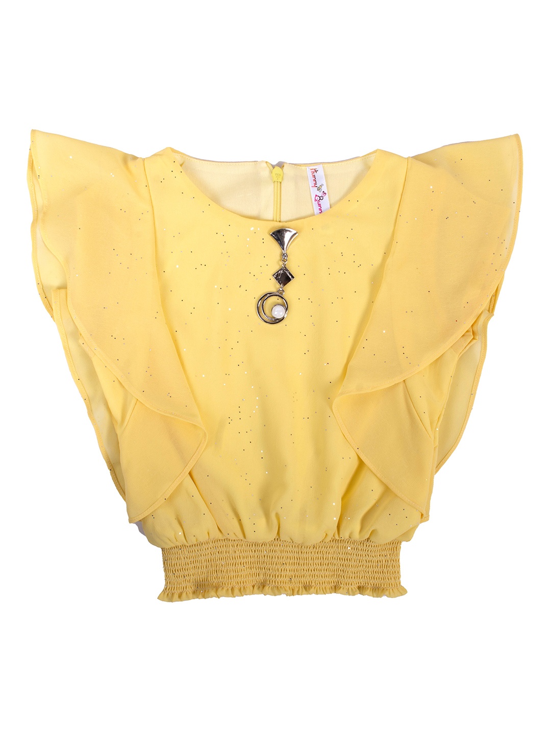 

Hunny Bunny Yellow Flutter Sleeve Georgette Blouson Top