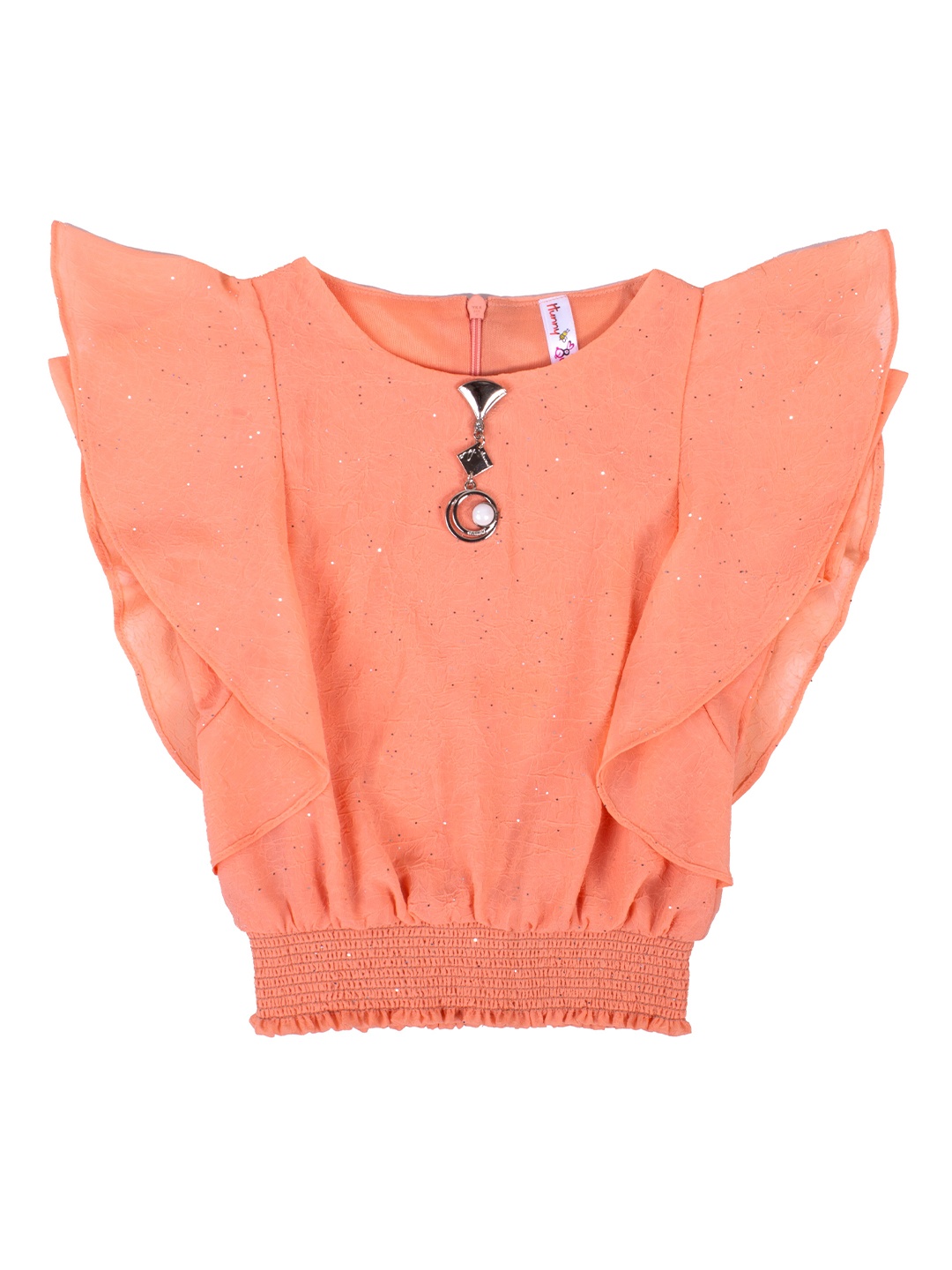 

Hunny Bunny Peach-Coloured Flutter Sleeve Georgette Blouson Top