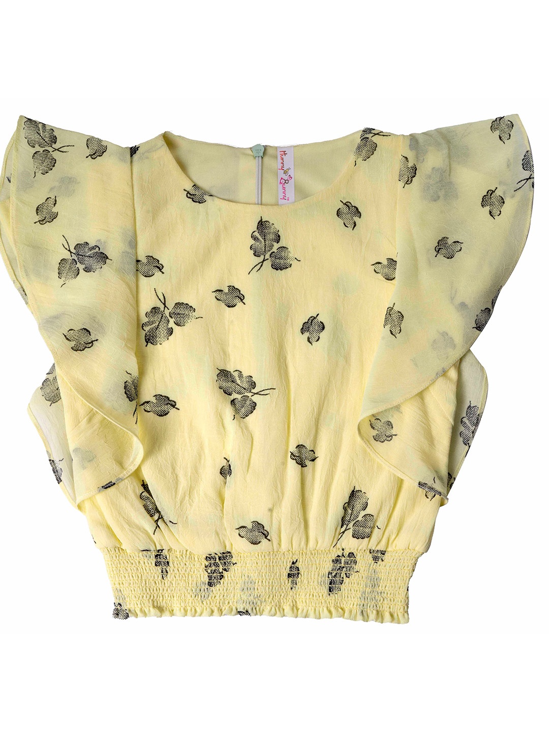 

Hunny Bunny Yellow and Black Floral Georgette Blouson Top