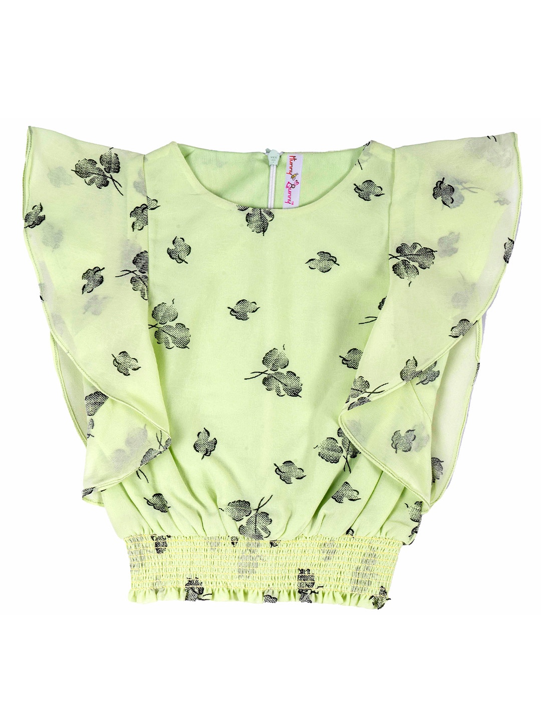 

Hunny Bunny Green & Black Floral Georgette Blouson Top
