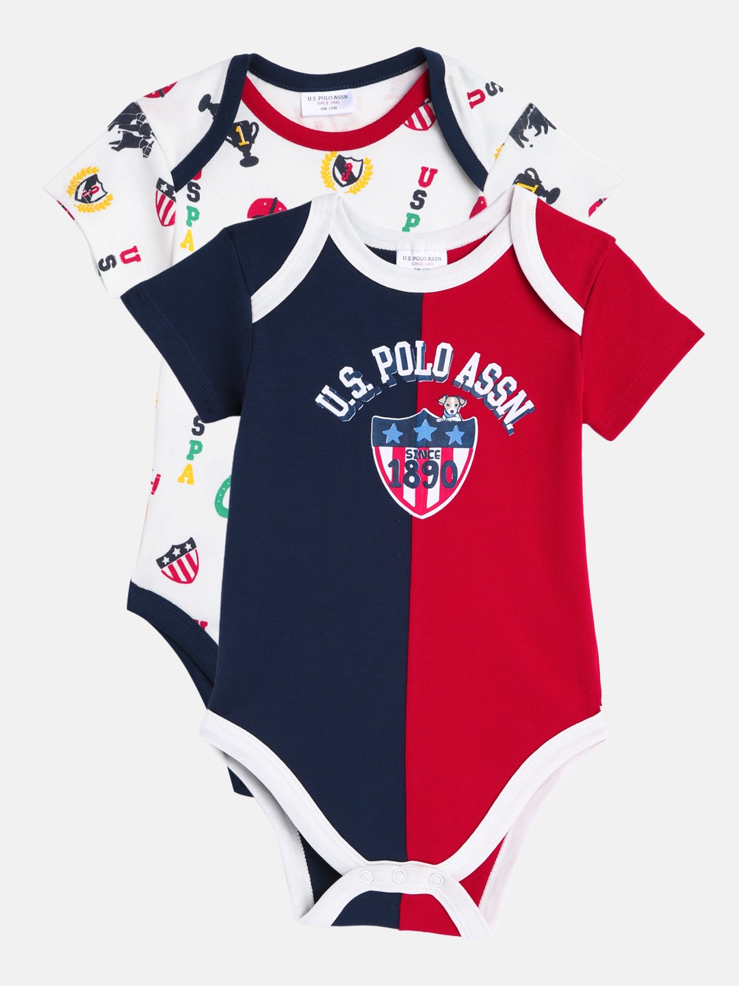 

U.S. Polo Assn. Kids Boys Pack of 2 Multicoloured Pure Cotton Bodysuits, Multi